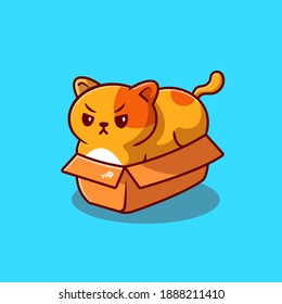 Cute Fat Cat In Box Cartoon Vector Icon Illustration. Animal Love Icon Concept Isolated Premium Vector. Flat Cartoon Style