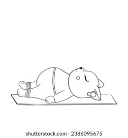 Cute fat cat does yoga pose Shavasana. Yoga for everyone. Character design or mascot, stickers.