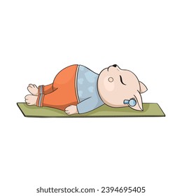 Cute fat cat does yoga pose Shavasana. Yoga for everyone. Character design or mascot, stickers.