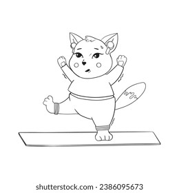 Cute fat cat doing yoga, one leg stand. Yoga for everyone. Character design, cat yoga or mascot, stickers.
