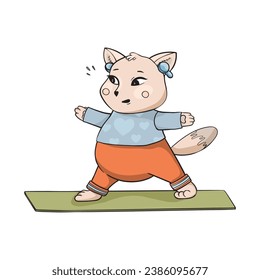 Cute fat cat doing yoga. Yoga for everyone. Character image or mascot, stickers.