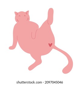 Cute fat cat with heart.  I love you. Valentine's Day. Vector flat design