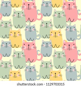 Cute fat cat in pastel tone seamless pattern vector.