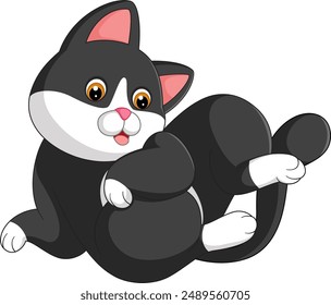 Cute fat cat plays joyfully of illustration