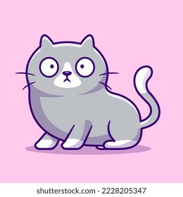 Cute Fat Cat Shocked Cartoon Vector Icon Illustration. Animal Nature Icon Concept Isolated Premium Vector. Flat Cartoon Style