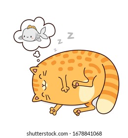 Cute fat cat sleeping. Vector cartoon illustration.