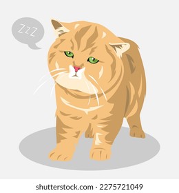 cute fat cat sleepy cartoon illustration. balloon text with sleep icon. full body. pets, animals. for print, sticker, poster, and more.