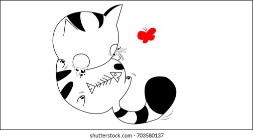 cute fat cat. vector illustration, fat cat concept