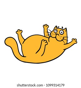 Cute fat cat wants to play with it. Vector illustration. Funny cartoon pet character.