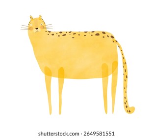 Cute Fat Cheetah. Funny Print With Big Cheetah. Childish Drawing-like Vector Illustration Of Happy Leopard. Yellow Wild Cat On A White Background. Kids Room Decoration. RGB.