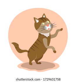 Cute fat dancing cat standing on its hind paws. Vector illustration