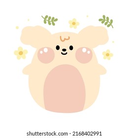Perro gordo con caricatura de flores y hojas. Diseño de carácter animal.