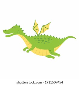 Cute fat dragon flying. Vector illustration isolated.