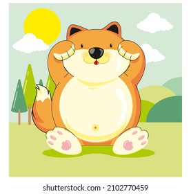 cute fat fox - Cute fox. Woodland forest animal. Poster for baby room. Childish print for nursery. Design can be used for fashion t-shirt, greeting card, baby shower. Vector illustration.