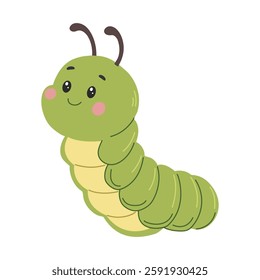 Cute fat green caterpillar. Children's illustration isolated on white background. Vector illustration.