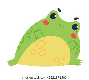 Cute Fat Green Frog or Toad Character Stretching Vector Illustration