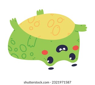 Cute Fat Green Frog or Toad Character Upside Down Vector Illustration