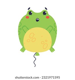 Cute Fat Green Frog or Toad Character Floating in the Air as Inflated Balloon Vector Illustration