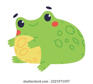 Cute Fat Green Frog or Toad Character Sitting and Smiling Vector Illustration