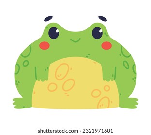 Cute Fat Green Frog or Toad Character Sitting and Smiling Vector Illustration