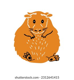 Cute fat guinea pig sitting, front view. Vector illustration of a small pet sitting. Rodent illustration.