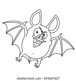 Cute fat Halloween bat flying outlined for coloring page