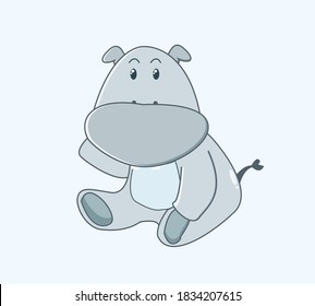 cute fat hippo in chibi style vector