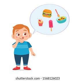 cute fat kid boy eat junk food vector