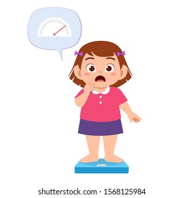 Cute Fat Kid Girl Use Weight Scale Vector