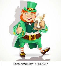 Cute fat Leprechaun with a pot of ale foam. Poster St. Patrick's Day