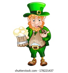 Cute fat Leprechaun with a pot of ale foam.  St. Patrick's Day