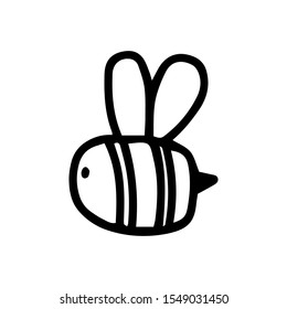 Cute fat little bee in doodle style. Logo symbol vector outline design illustration isolated on white background. Print for coloring book, t shirt, cup, child clothes. Black cartoon honey insect. 