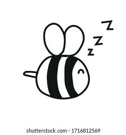 Cute fat little bee in doodle style. Logo symbol vector outline design illustration isolated on white background.  Black cartoon honey insect.