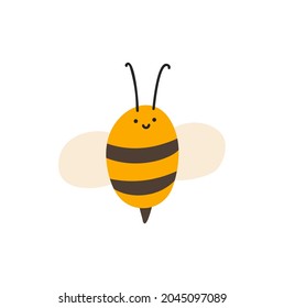 Cute fat little bee in doodle style. Logo scandinavian baby print in yellow and black colors. Print for coloring book, t shirt, cup, child clothes. cartoon honey insect.