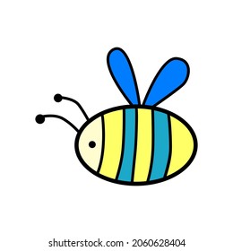 Cute fat little bee in doodle style. Childish print for t-shirt, nursery, or apparel. Cartoon Bee Drawing