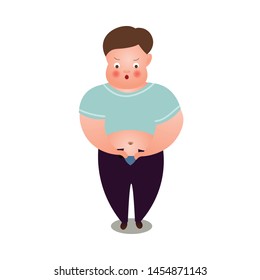 Cute fat man is dress the small home clothes