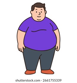 Lindo hombre gordo obeso Ilustración vectorial de color plano diseño de Plantilla