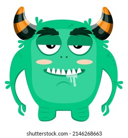Cute fat monster, cartoon vector,alien monster illustration, isolated cartoon on white background.