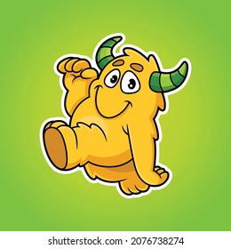 Cute fat monster with funny pose cartoon