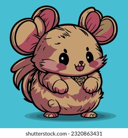 Cute fat mouse kawaii, vector cartoon mascot illustration