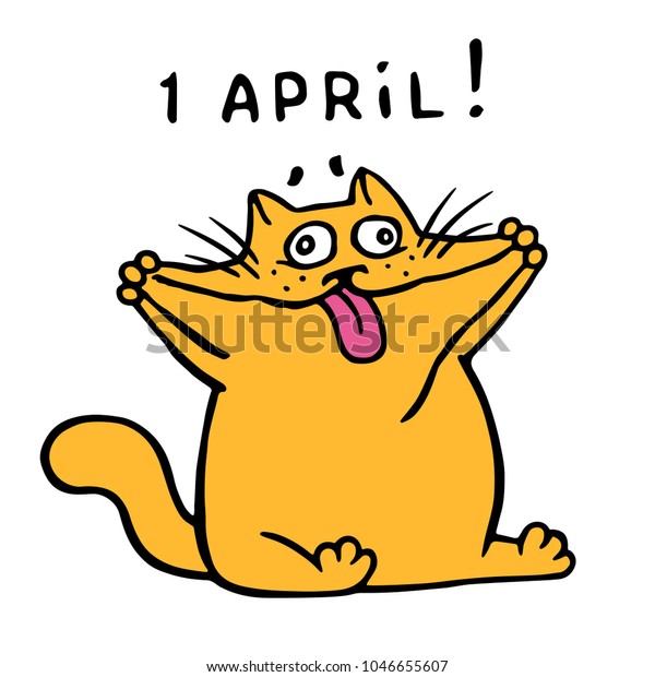かわいい太ったオレンジの猫が頬を伸ばし 舌を出す 四月休みは愚かな日だ ベクターイラスト のベクター画像素材 ロイヤリティフリー