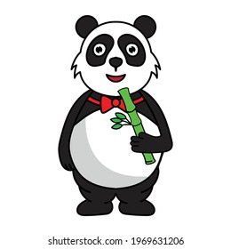 cute fat panda mascot cartoon character illustration eating bamboo
