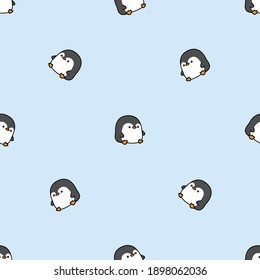 Cute fat penguin cartoon seamless pattern, vector illustration