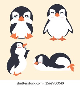 Cute fat penguin vector set