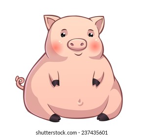 Cute fat pink piglet isolated on white