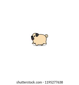 Cute fat pug dog walking cartoon icon, vector illustration