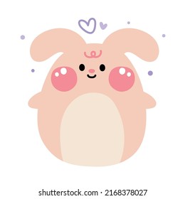 Cute fat rabbit with heart on white background.Animal character cartoon design.Kawaii.Vector.Illustration. 
