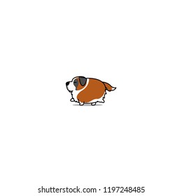 Cute fat Saint Bernard dog walking cartoon icon, vector illustration