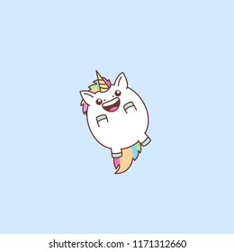 Cute Fat Unicorn Flying, Vector Illustration