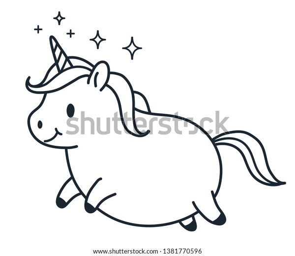 Cute Fat Unicorn Simple Doodle Cartoon Stock Vector Royalty Free